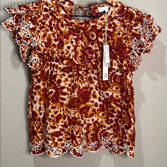 House of Harlow 1960 Zoey Blouse Top Orange Ruffle Eyelet Revolve Fall Autumn - Picture 1 of 13